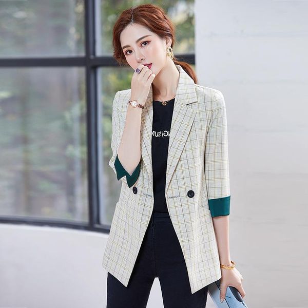 

women's suits & blazers fashionable plaid blazer jacket middle long korean version british style 2021 spring and summer leisure suit to, White;black