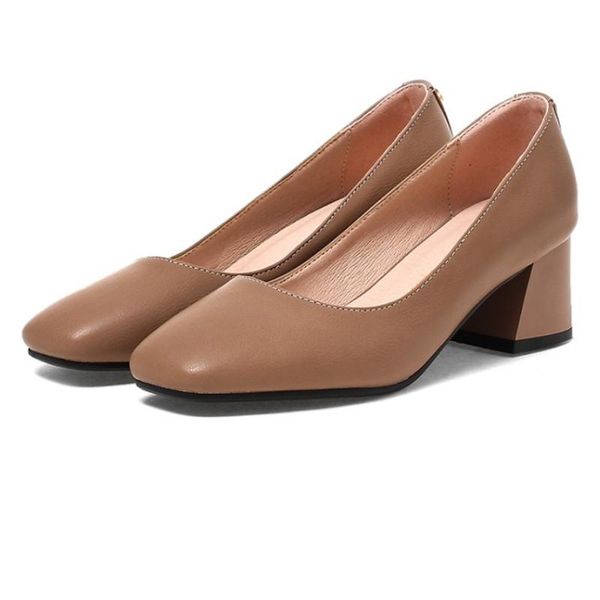 

fanyuan shallow spring summer shoes slip on high heels square toe square heels simple casual dress elegant women pumps, Black