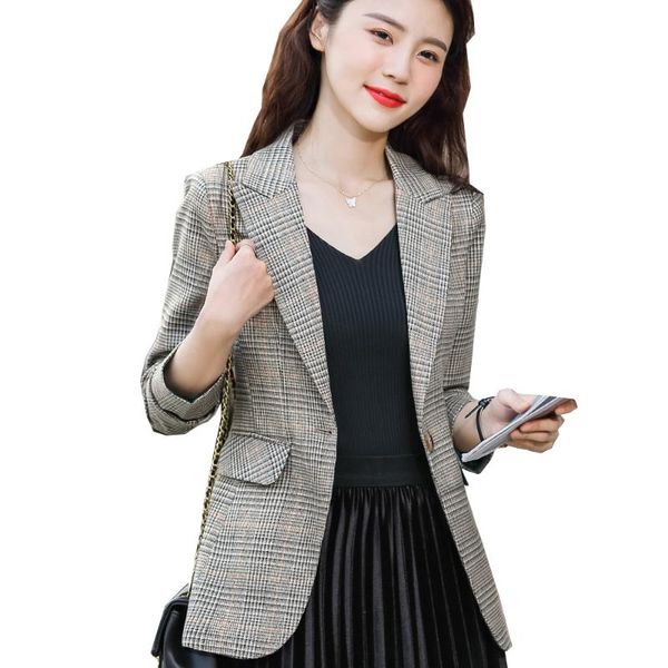 

women's suits & blazers fashion design spring apricot plaid blazer ladies women arrival female casual single button jacket coat winter, White;black