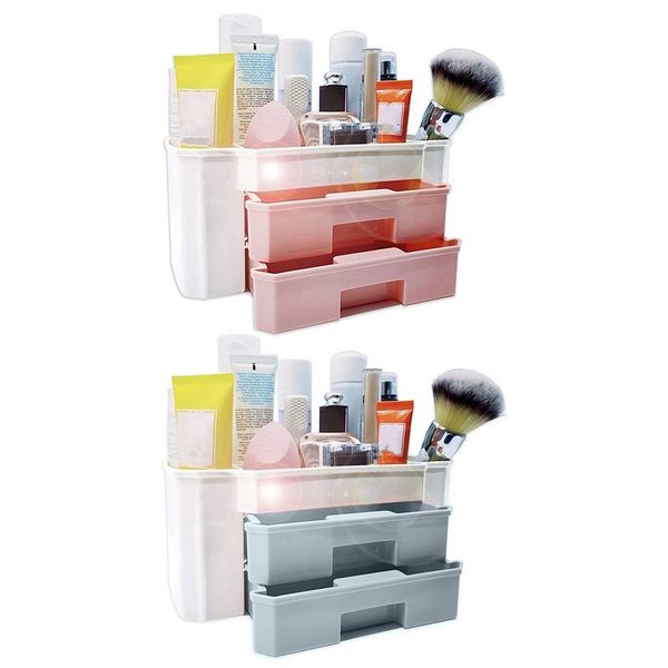 

2 pcs cosmetic storage box storage with drawers desk jewelry for bathroom perfect vanity gifts for her, blue & pink
