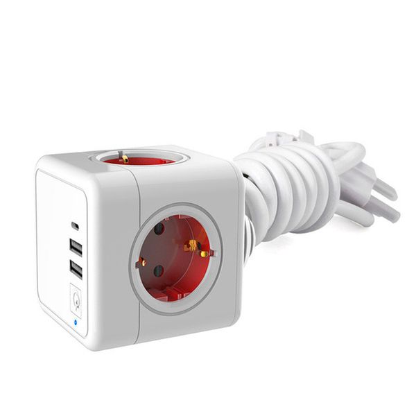 

powercube socket power strip eu plug wall with 4 outlets 2 usb one switch type c ports 1.5m extension cable multi charger