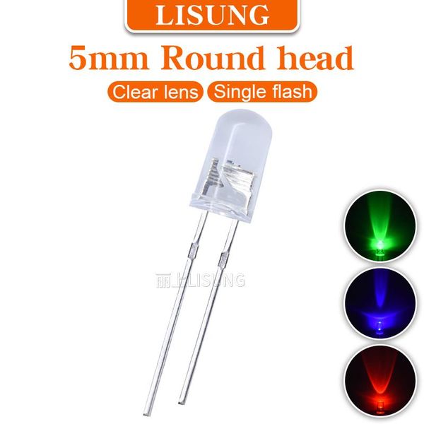 

light beads 1000pcs/bag 5mm led 2 legs flashing round red bule green single flash with ic water clear lens diode 2pins through hole