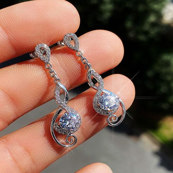 

note shaped twist drop earrings for women korean style zircon female women's ear hanging earings elegant jewellery gifts kae160, Silver