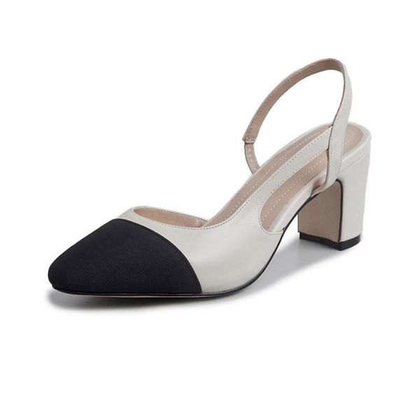 

dress shoes meotina women slingbacks high heels natural genuine leather thick heel cow mixed colors pumps ladies 43, Black