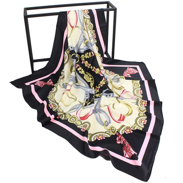 

h family scarves 100cm twill printed large square women's shawl malaysian headband, Blue;black