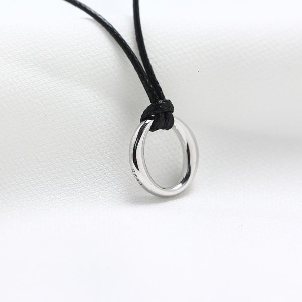 

yhn004 japanese and us style s925 sterling silver ring pendant chic cool round wax rope plain silver necklace