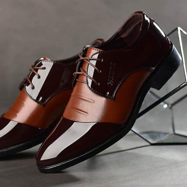 

dress shoes business men patent leather oxford male formal big size 38-48 handsome pointed toe for wedding, Black