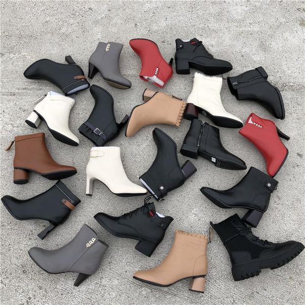 

boots and versatile comfortable pointed side zipper thin high heel cotton european american style, Black