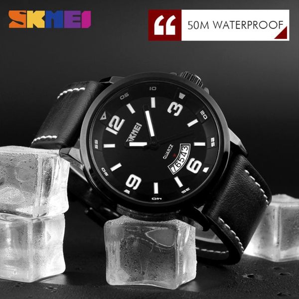 

wristwatches skmei fashion mens watches watch men leather strap 3bar waterproof quartz relogio masculino 9115, Slivery;brown