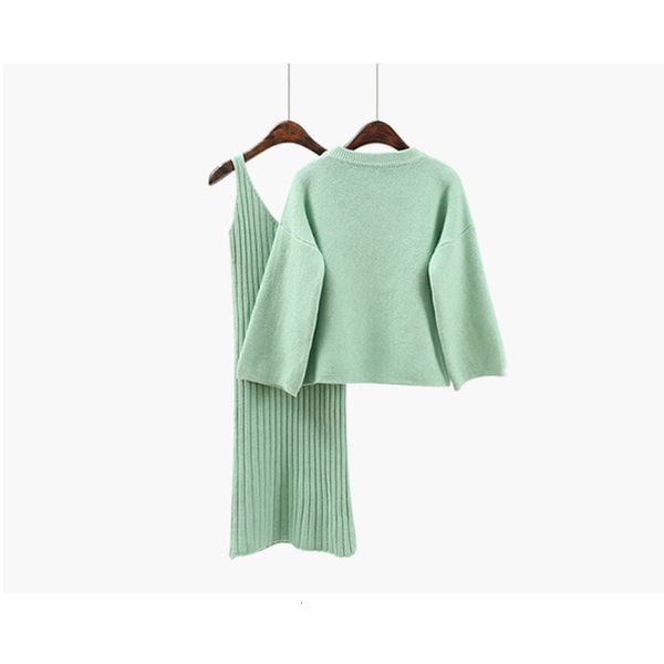 

2021 new women pullovers knitted sweater sleeveless two piece set casual o-neck long sleeve blouses vestido female suit q17m, Black;gray