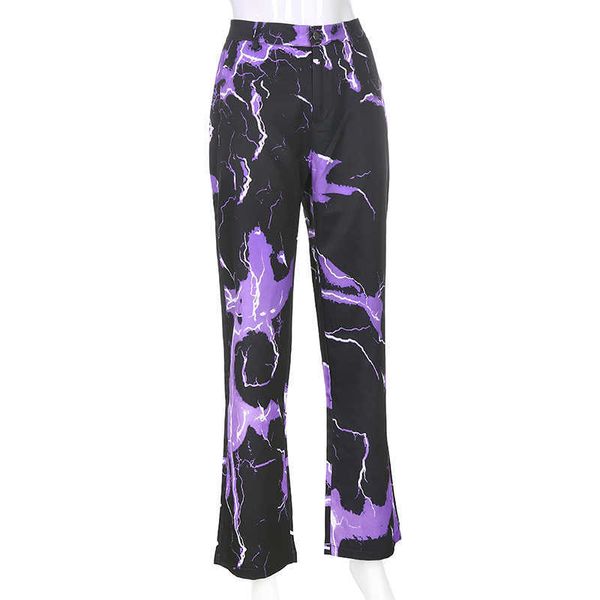 

sweetown print casual straight streetwear pants women fashion high waist joggers lady pockets long trousers 2021 gothic outfits, Black;white