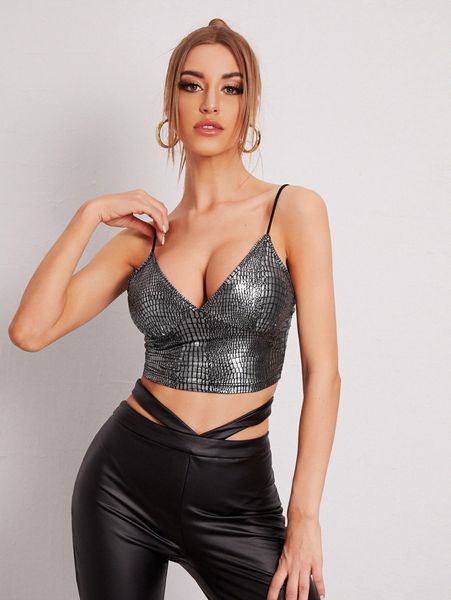 

crocodile embossed crop cami r22d#, White
