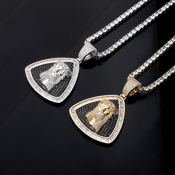 

iced out jesus pendant with tennis chain black color aaa zircon necklace for men hip hop jewelry gifts, Silver