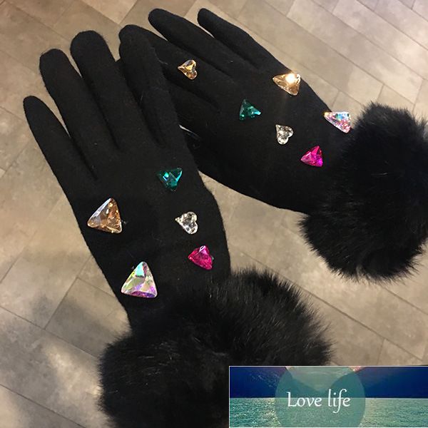 

brand luxury women' winter wool gloves colorful crystal real fur elegant fur gloves female mittens cashmere gloves factory price exper, Blue;gray