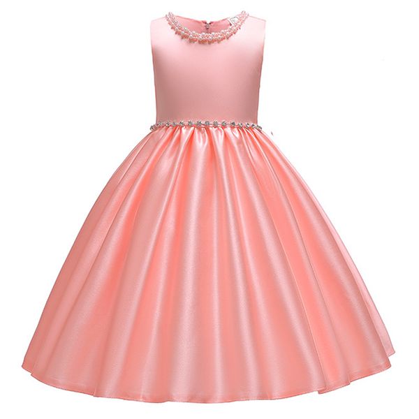 

flower girl party high-end silk satin dress wedding bridesmaid girl official party dress girls birthday banquet party dress, White;pink