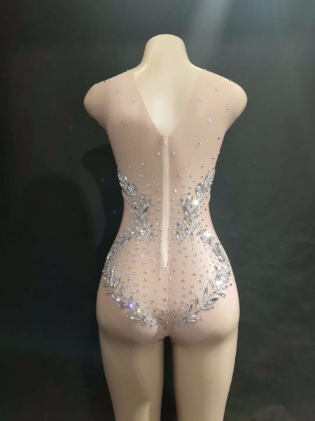

women stage glass rhinestone perspective mesh bodysuit 3d printed nightclub party birthday celebrate stage wear costumes, Black;red