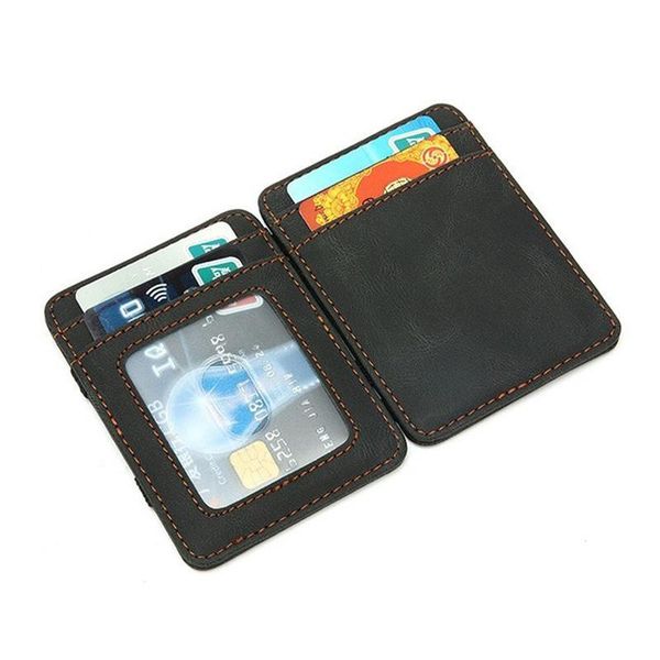 

vintage mini mens crazy pu leather magic wallet small coin purse card holder slim transparent id bag, Red;black