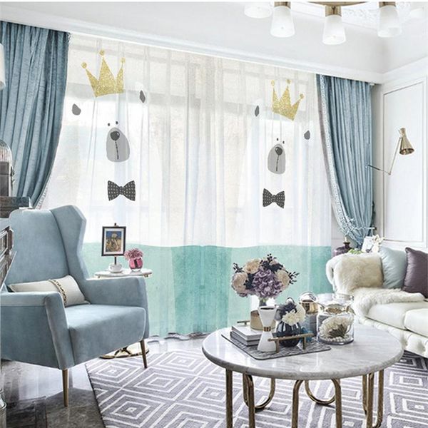

curtain & drapes custom chiffon window drape for nursery kids children living room polar bear with crown khaki gray brown pink blue