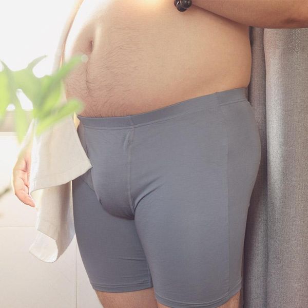 

underpants men's long box briefs u-shaped boxer chubby bear large size plus shorts underwear anti wear leg, Black;white
