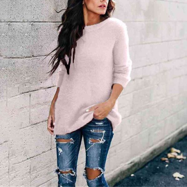 

women knitted sweaters white round neck long sleeves solid color pullover tunic loose autumn winter sweater de mujer, White;black
