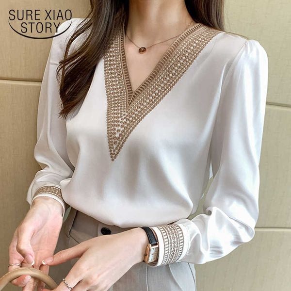 

long sleeve white blouse blouse women embroidery v-neck chiffon blouse shirt blusas mujer de moda women blouses 13366 210528