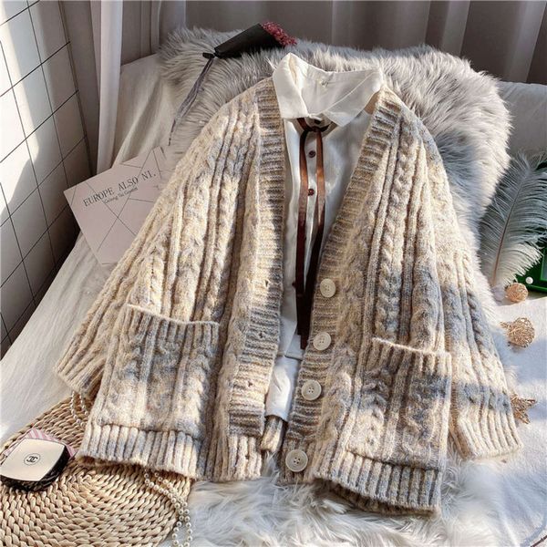 

coat women's cardigan loose lazy style new autumn and winter thickened sweater 2020, White;black