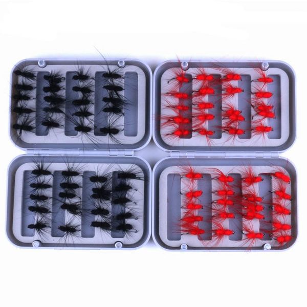 

fishing hooks 32 pcs stainless steel fishhook small ant feather black hook barbed