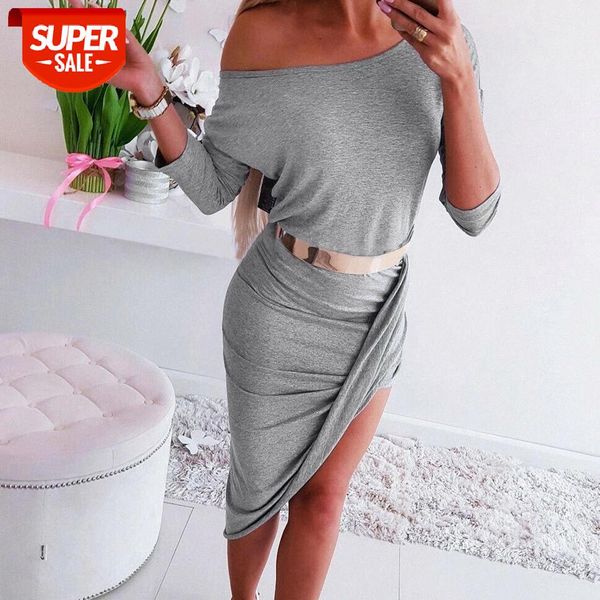 

women long sleeve boho solid elegant off shoulder dress ladies summer sundress holiday split evening party gown dress #sh0i, Black;gray