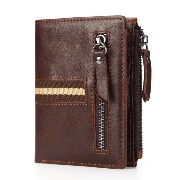 

wallets men's wallet purse oil wax leather double zipper first layer short coin fashion brand 3481, Red;black