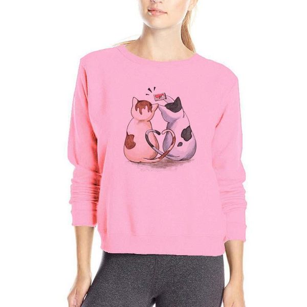 

women's hoodies & sweatshirts super lovely double cats original brand casual cottcool spring hoody womens cute clothes, Black