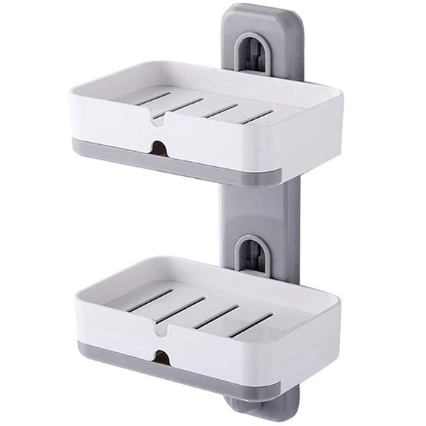 

soap dish for shower with hook, double layer adhesive soap dish holder with drain tray, strong holder for bathroom