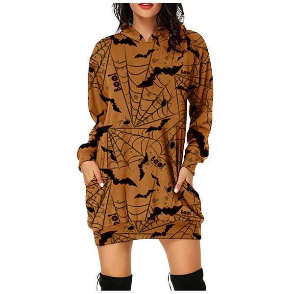 

casual dresses women's fashion halloween hoodie bag hip pocket print dress sukienki damskie vestido mujer #g3, Black;gray