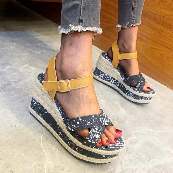 

sandals lace leisure women wedges heeled shoes 2021 summer party platform high heels woman, Black