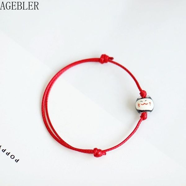 

charm bracelets 2pcs/lot mini cute lucky cat for women girl red string jewelry ceramic handmade gift friendship, Golden;silver