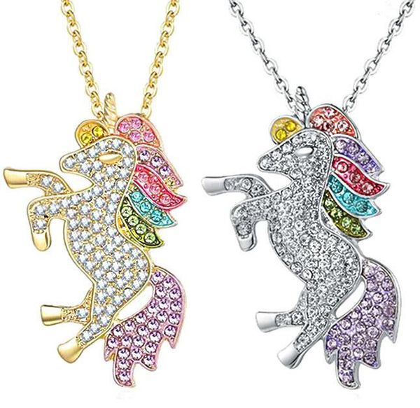 

unicorn rhinestone pendants necklaces clavicle chain crystal charms choker, Silver