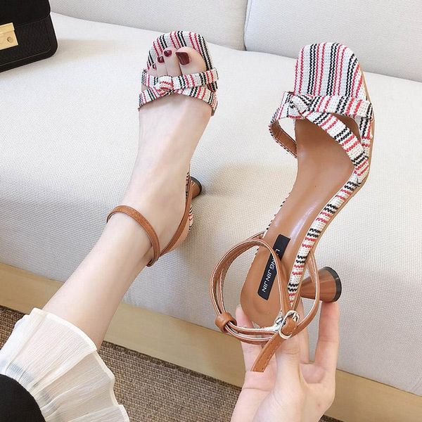 

all-match buckle strap high heel sandal for women clear shoes cross 2021 summer suit female beige cross-shoes high-heeled new s, Black