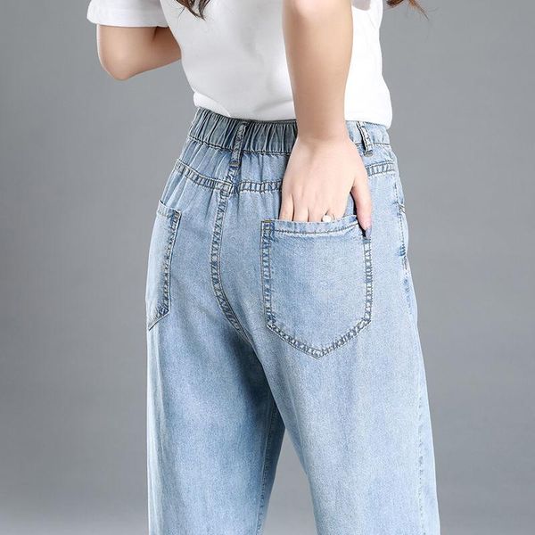 

women's jeans summer pants mom high waist harem plus size slim women streetwear loose denim push up, Blue