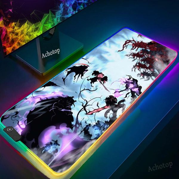 

mouse pads & wrist rests solo leveling gaming player desk laprubber mats rgb led light large anime pad mat with backlit