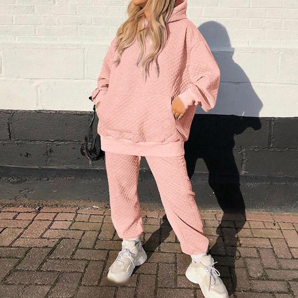 

women's sets solid front pocket hoodies high waist loose long pants female set 2021 autumn winter new casual fashion clothes, White