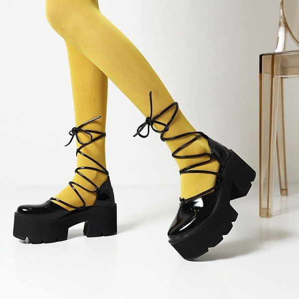 

dress shoes women pumps spring summer wedge thick high heels platform cross strap party wedding retro sandals, Black