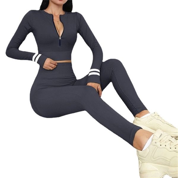 

autumn and winter women's fitness suit long sleeve zipper tights running yoga