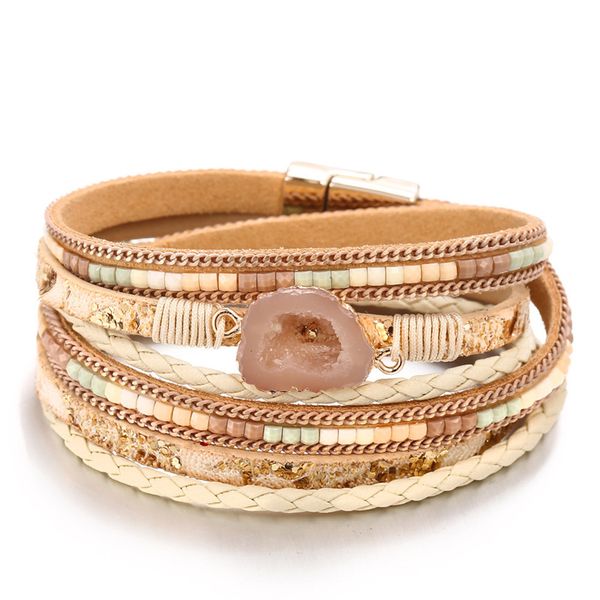 

bohemian beads stone multiple layers bracelets for women weave rope leather bracelet charm jewelry drop shipping, Golden;silver