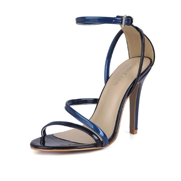 

dress shoes patent party open toe stiletto ankle strap women sandals sandalias de tacon alto aguja correa tobillo nupcial 5186-9m, Black