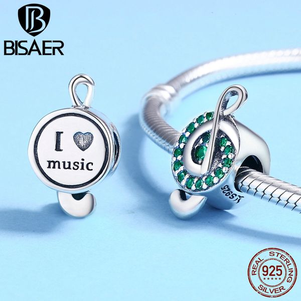 100% argento sterling 925 Amo la musica, perline di note musicali dinamiche verdi adatte perline braccialetto in argento 925 con perline creazione di gioielli Q0531