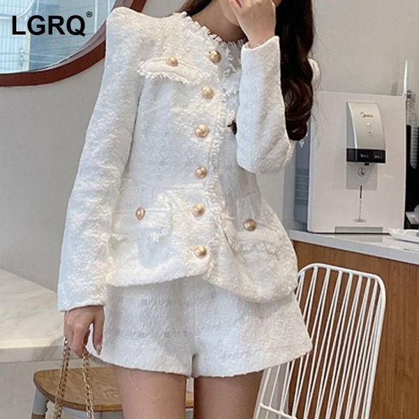 

women's tracksuits [lgrq] wide leg white burrs bright silk shorts two piece suit long sleeve fit women fashion tide spring autumn 2021, Gray