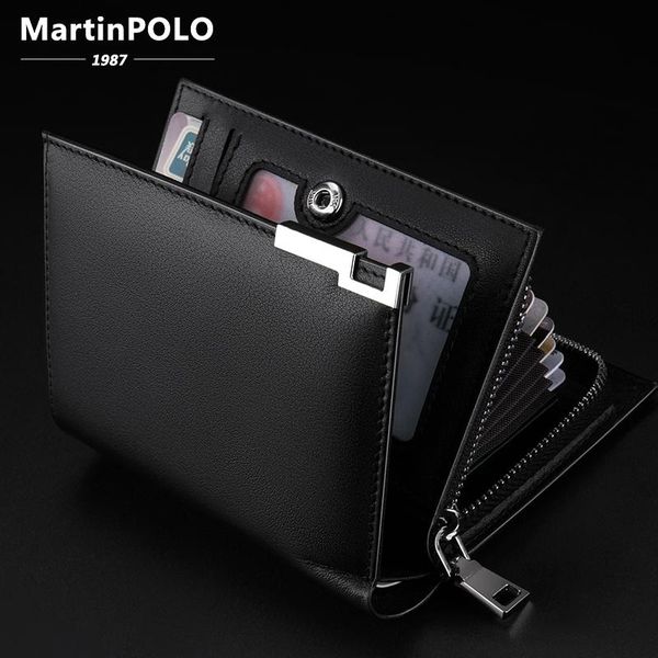 

wallets martinpolo men's zipper wallet genuine leather holder bifold coin purse short for men black mp1004, Red;black
