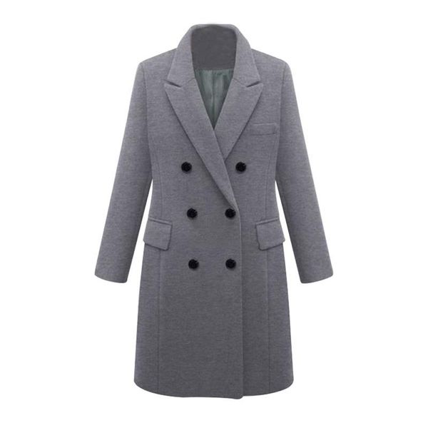 

women's wool & blends vintage style winter faux thin coat jacket ladies slim long overcoat outwear laple solid color warm 4, Black