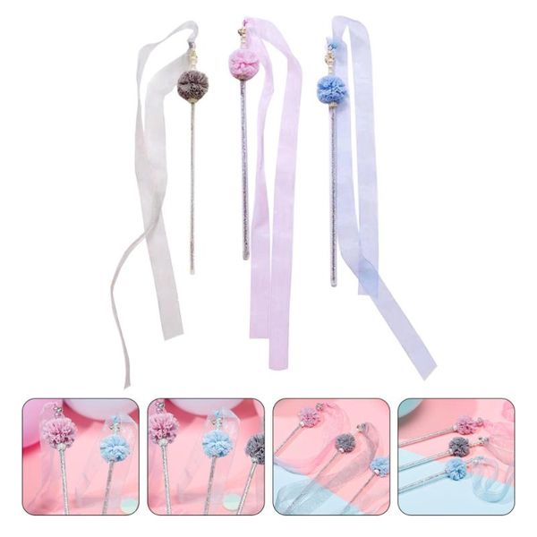 

cat toys 3pcs flirting rods interactive pet teaser peony ribbon