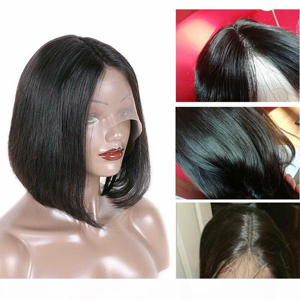 

light brown human hair bob wigs virgin malaysian straight 360 full lace wig bob human hair lace front wig with baby hair color, Black;brown
