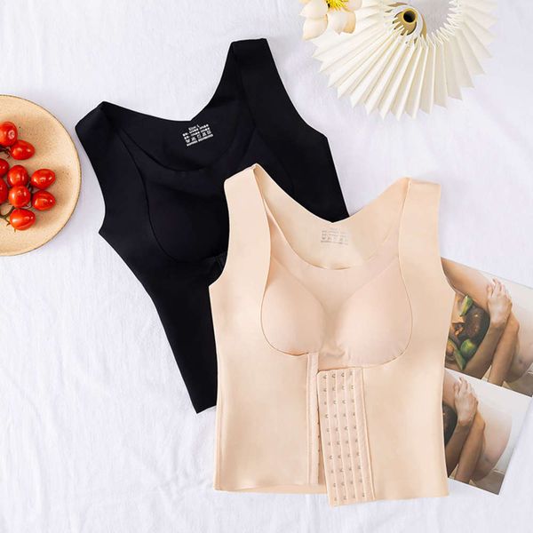 

hidden power correction back abdomen thin belly clothes waist no steel ring underwear bra body shaping vest, Black;white
